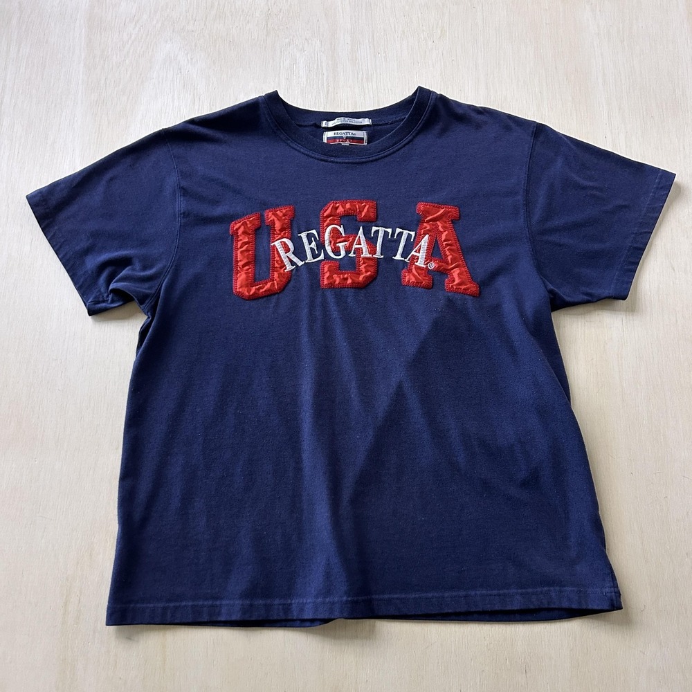 Vintage Regatta Sport USA Shirt Mens XL Blue Patriotic Embroidered Tee T-Shirt